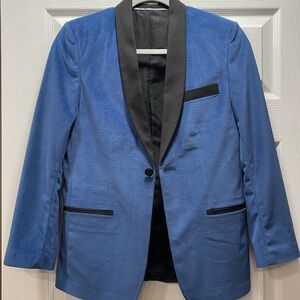 Boys CALVIN KLEIN velvet suit jacket- blue with black accents - Size 14